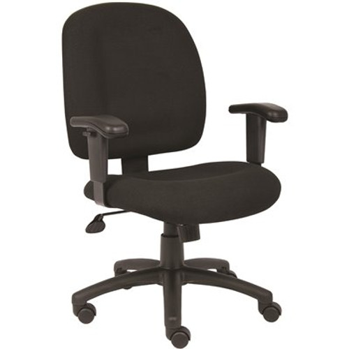 BOSS Office Products Black Fabric Task Chair with Adjustable Arms