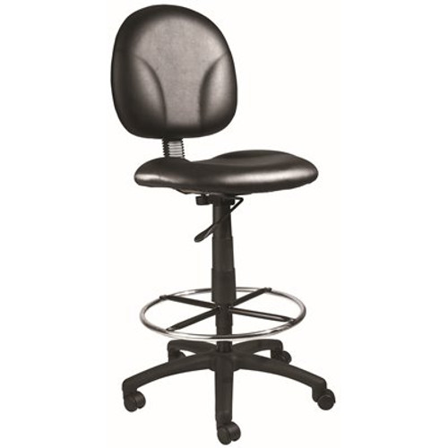 BOSS Office Products Antimicrobial Black Vinyl Cushions Chrome Footring Armless Pneumatic Lift Drafting Chair