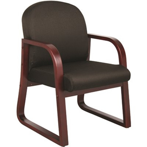 BOSS Office Products 24 in. Width Big and Tall Black and Mahogany Fabric Guest Office Chair with Solid Wood Frame