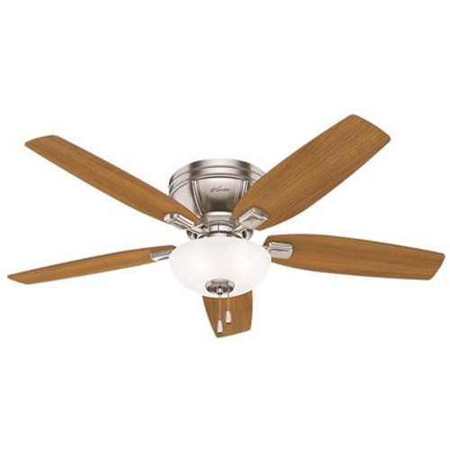 Hunter Kenbridge 52 in. LED Low Profile Indoor Brushed Nickel Ceiling Fan with Light Kit