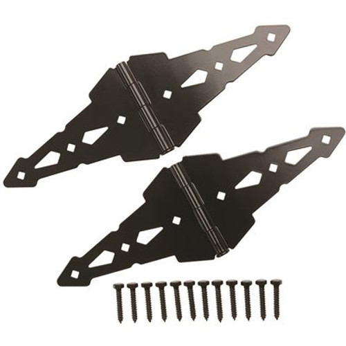 Everbilt 8 in. Black Heavy-Duty Decorative Strap Hinges (2-Pack)