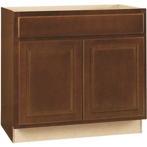 Hampton Bay Hampton Assembled 36 x 34.5 x 21 in. Bathroom Vanity Base Cabinet in Cognac