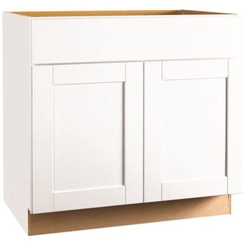 Hampton Bay Shaker Assembled 36 x 34.5 x 21 in. Bathroom Vanity Base Cabinet in Satin White