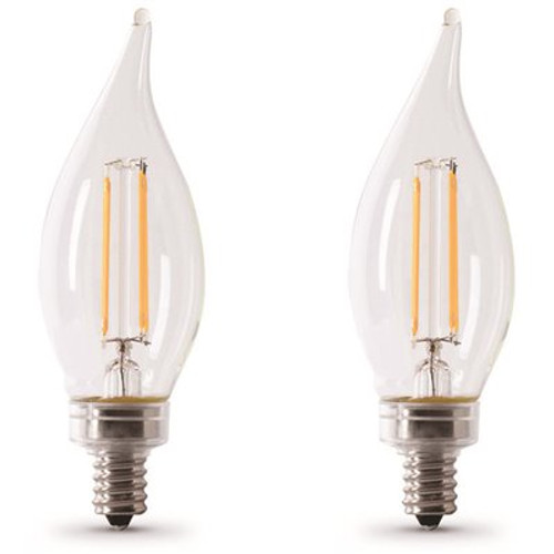 60-Watt Equivalent BA10 E12 Candelabra Dimmable Filament CEC Clear Glass Chandelier LED Light Bulb Soft White (2-Pack)