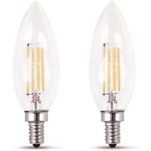 60-Watt Equivalent B10 E12 Candelabra Dimmable Filament CEC Clear Glass Chandelier LED Light Bulb, Soft White (2-Pack)
