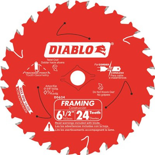 DIABLO 6-1/2 in. x 24-Tooth Tracking Point Framing Wood Circular Saw Blade