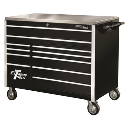 Extreme Tools 55 in. 11-Drawer Professional Roller Cabinet with Stainless Steel Work Surface in Black