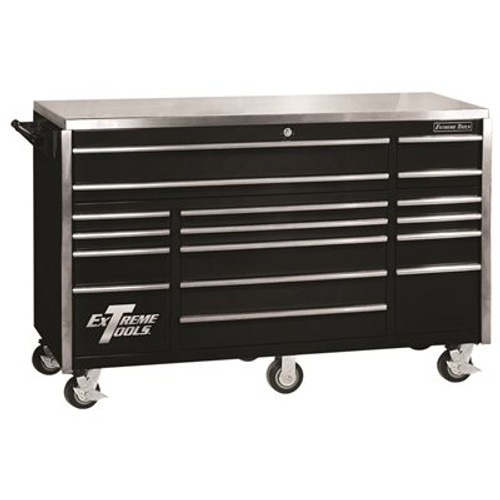 Extreme Tools 72 in. 17-Drawer Professional Roller Cabinet with Stainless Steel Work Surface in Black