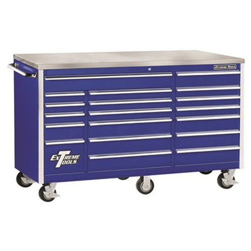 Extreme Tools 72 in. 18-Drawer Triple Bank Standard Roller Cabinet Tool Chest with Stainless Steel Work Surface in Blue
