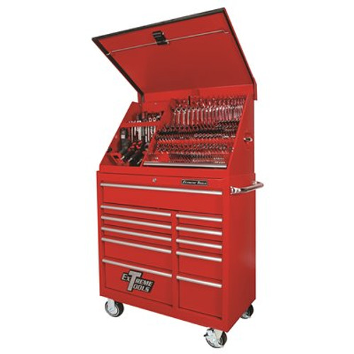 Extreme Tools PWS Series 41 in. 0-Drawer Textured Portable Workstation Top Chest in Red