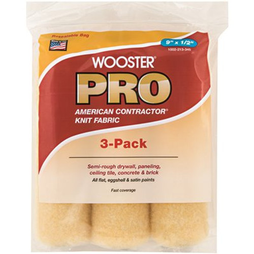 Wooster 9 in. x 1/2 in. Pro American Contractor High-Density Knit Fabric Roller (3 Pack)