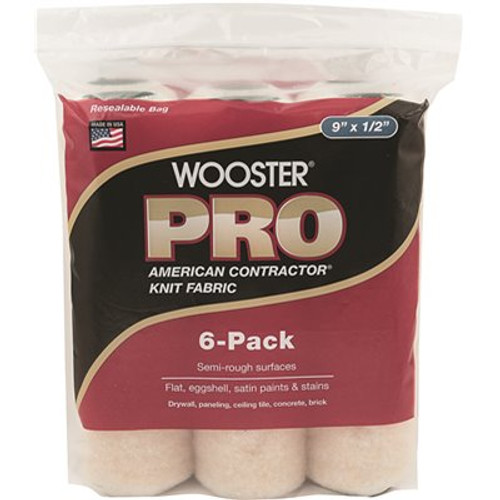Wooster 9 in. x 1/2 in. Pro American Contractor High-Density Knit Fabric Roller Cover (6-Pack)