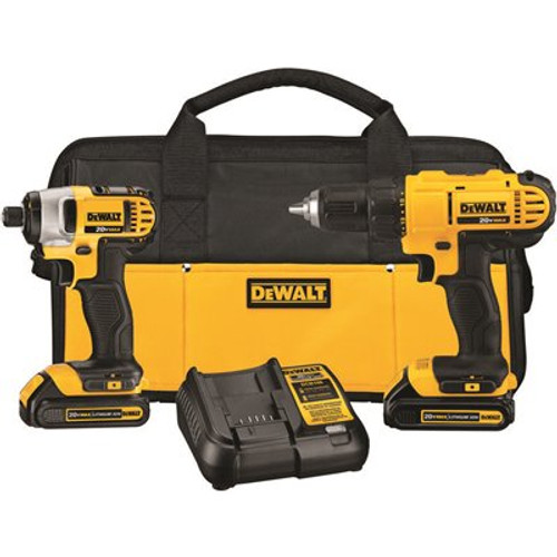 DEWALT 20V MAX Cordless Drill/Impact 2 Tool Combo Kit with (2) 20V 1.3Ah Batteries, Charger, and Bag