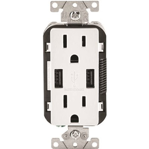 Leviton 15 Amp Decora Combination Tamper Resistant Duplex Outlet and USB Charger, White (3-Pack)