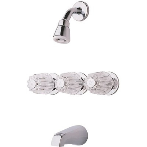 Pfister 3- Spray 3-Handle Tub and Shower Faucet with Metal Knobs in Polished Chrome (Valve Included)