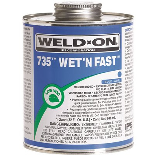 Weld-On 32 oz. Wet N Fast PVC 735 Cement in Blue