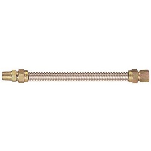 Watts Stainless Steel Gas Appliance Connector, 1/2 in. OD, 3/8 in. ID, 1/2 in. MNPT x 1/2 in. FNPT, 24 in. L