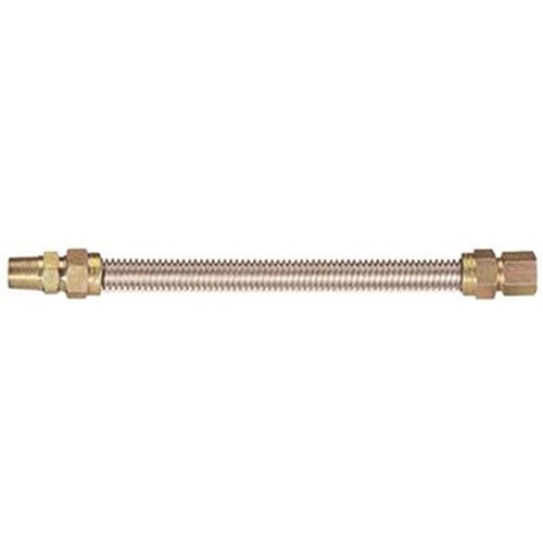 Watts Stainless Steel Gas Appliance Connector, 1/2 in. OD, 3/8 in. ID, 1/2 in. MNPT x 1/2 in. FNPT, 24 in. L