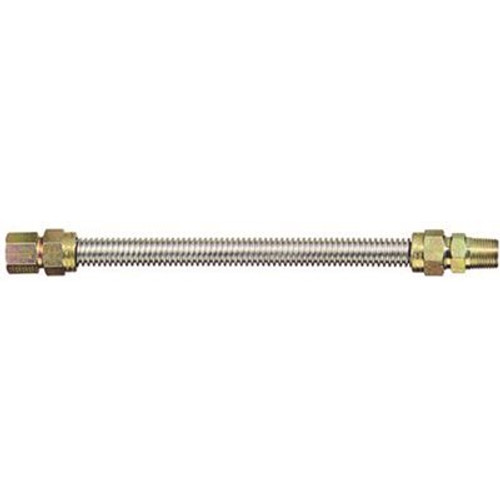 Watts Stainless Steel Gas Appliance Connector, 3/8 in. OD, 1/4 in. ID, 3/8 in. MNPT x 1/2 in. FNPT, 18 in. L