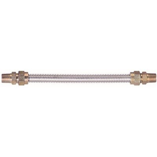 Watts Stainless Steel Gas Appliance Connector, 3/8 in. OD, 1/4 in. ID, 1/2 in. MNPT x 1/2 in. MNPT, 48 in. L