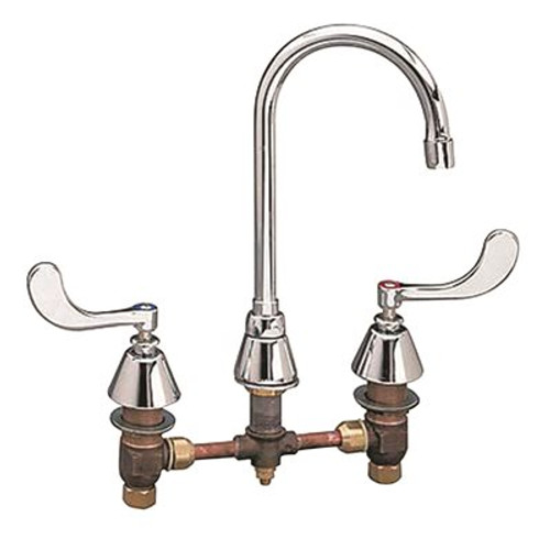 Chicago Faucets 8 in. Widespread 2-Handle High-Arc Bathroom Faucet in Chrome with 5-1/4 in. Rigid/Swing Gooseneck Spout