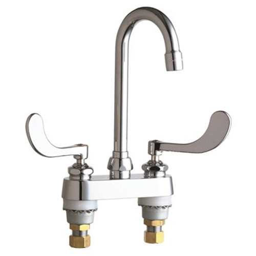 Chicago Faucets Deck Mounted, 4 In. Centerset, 2-Handle Hot and Cold Water Kitchen Faucet with Chrome Plate Finish