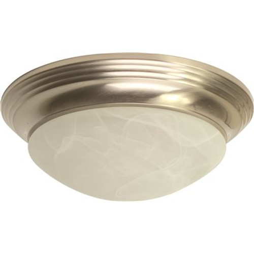 Royal Cove 2-Light Brushed Nickel Flushmount Twist and Lock with Alabaster Swirl Glass