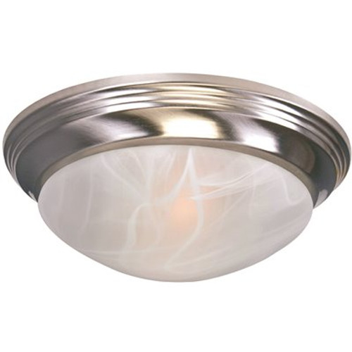 Royal Cove 1-Light Brushed Nickel Flushmount Twist and Lock with Alabaster Swirl Glass
