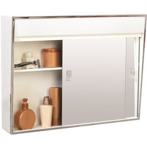 Zenith 24.38 in. x 19.5 in. Lighted Sliding Door Surface-Mount Medicine Cabinet in Chrome