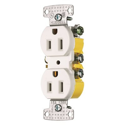 HUBBELL WIRING 15 Amp Push Terminal Duplex Receptacle, White