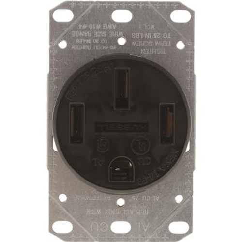 HUBBELL WIRING 50 Amp 3-Pole 4-Wire Range and Dryer Receptacle, Black