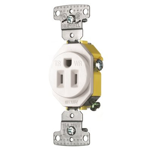 HUBBELL WIRING 15 Amp Self Grounding Tamper Proof and Weather Proof Receptacle, White HUBBELL WIRING 15 Amp Self Grounding Tamper Proof and Weather Proof Receptacle, White
