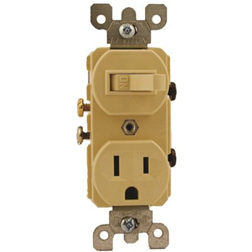 Leviton 15 Amp Commercial Grade Combination Single Pole Toggle Switch and Receptacle, Ivory