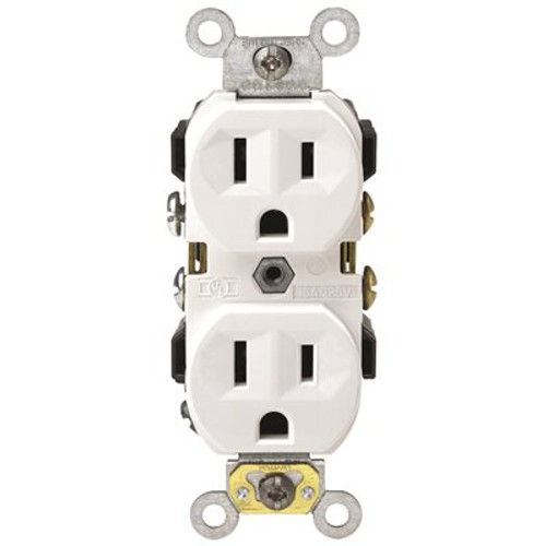 Leviton 15 Amp 125-Volt Narrow Body Duplex Outlet Straight Blade Commercial Grade Self Grounding Side Wired, White