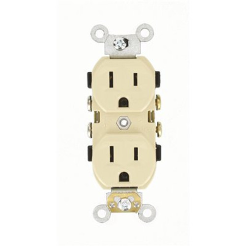 Leviton 15 Amp 125-Volt Narrow Body Duplex Outlet Straight Blade Commercial Grade Self Grounding Side Wired, Ivory