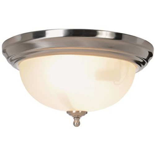 Monument 2-Light Brushed Nickel Flush Mount with Frosted Glass