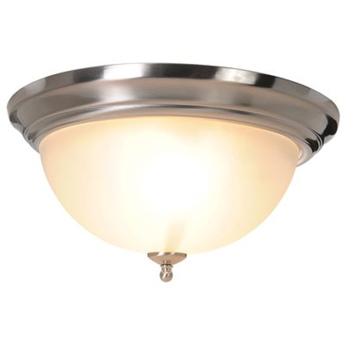 Monument 15 in. 2-Light Brushed Nickel Flushmount with Frosted Glass