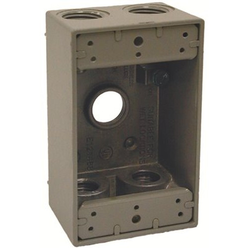 BELL N3R Aluminum Gray 1-Gang Weatherproof Electrical Box, Five Outlets at 1/2 in., with 2 Closure Plugs