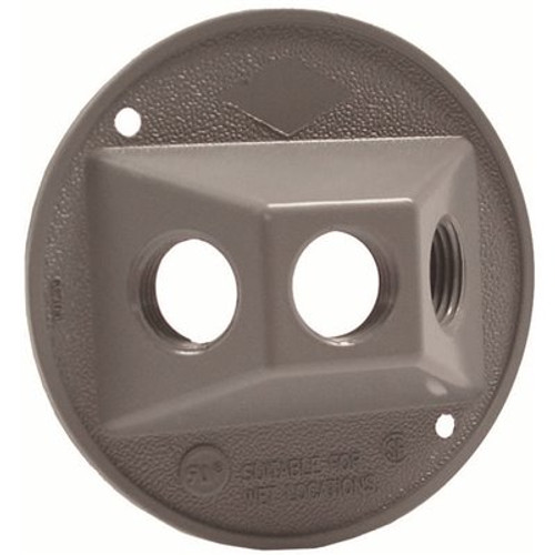BELL N3R Aluminum Gray Round Weatherproof Cluster Cover Plate, Three 1/2-in. Threaded Outlets for Lamp Holders
