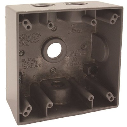BELL N3R Aluminum Gray 2-Gang Weatherproof Electrical Box, Four Outlets at 1/2 in., with closure plugs