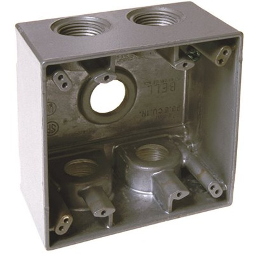 BELL N3R Aluminum Gray 2-Gang Weatherproof Electrical Box, Five Outlets at 3/4 in., with closure plugs