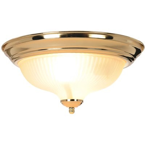 Monument 2-Light Polished Brass Flushmount with Frosted Ribbed Swirl Glass