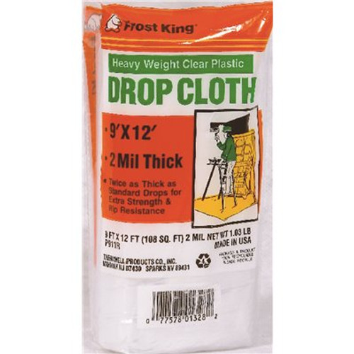 Frost King 9 ft. W x 12 ft. L Clear Roll Drop Cloth Plastic Sheeting Frost King 9 ft. W x 12 ft. L Clear Roll Drop Cloth Plastic Sheeting