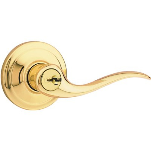 Kwikset Tustin Polished Brass Entry Door Handle Featuring SmartKey Security