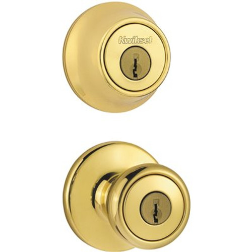 Kwikset Tylo Polished Brass Door Knob Combo Pack with Microban Antimicrobial Technology