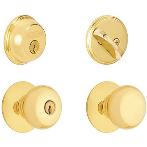 Schlage Single Cylinder Bright Brass Deadbolt Combo Pack