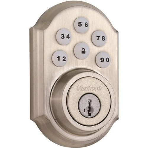 Kwikset SmartCode 909 Single Cylinder Satin Nickel Electronic Deadbolt Featuring SmartKey Security