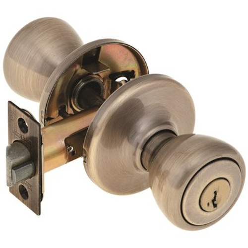 Kwikset Tylo Antique Brass Exterior Entry Door Knob Featuring SmartKey Security