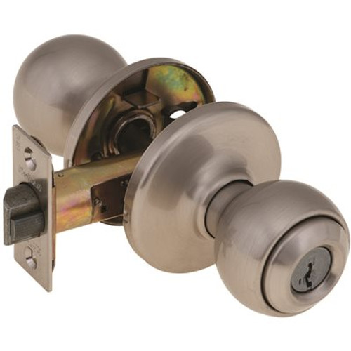 Kwikset Polo Satin Nickel Exterior Entry Door Knob Featuring SmartKey Security