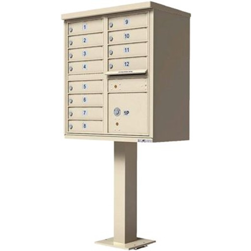 Florence Vital Series Sandstone Cluster Box Unit with 12-Mailboxes, 1-Outgoing Mail, 1-Parcel Locker